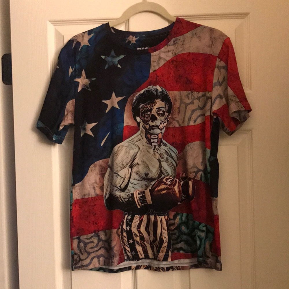 Rocky Balboa Zombie American Flag All Over Print T-Shirt - 100% Cotton - Small
